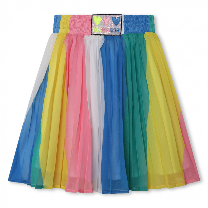 detail Dívčí plisovaná sukně, plisovaná látka má široké různobarevné pruhy BILLIEBLUSH