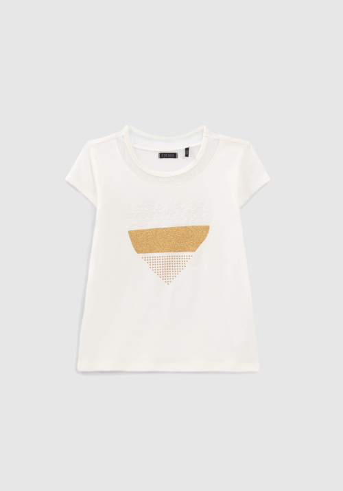detail Dívčí tričko se zlatým vyšívaným srdíčkem IKKS