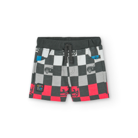 Chlapecké pletené kraťasy s kostkovaným potiskem a detaily auta BOBOLI