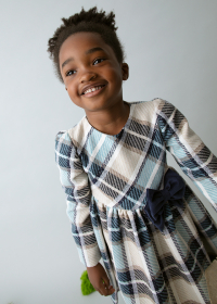 Dívčí kostkované šaty s mašlí – modrá varianta MAYORAL