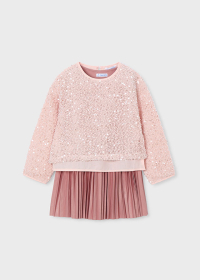 Dívčí růžové dvoudílné šaty s flitrovým svetříkem – elegantní set MAYORAL