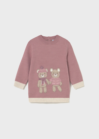 Dětské dívčí pletené šaty s motivem dvou medvídků – hřejivé a roztomilé MAYORAL
