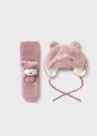 Dívčí sada čepice a šály s oušky v růžové barvě MAYORAL