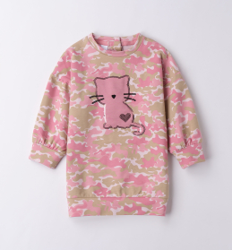 Dívčí šaty s potiskem kočky a růžovým maskáčem IDO