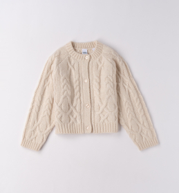 Dívčí krémový pletený svetr s copánkovým vzorem IDO