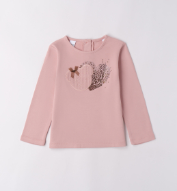 Dívčí růžové tričko s flitrovým medvídkem IDO