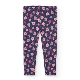 Dívčí tmavě modré legíny s jemným květinovým potiskem BOBOLI