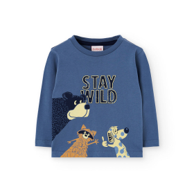 Chlapecké tričko s potiskem zvířátek „Stay Wild“ – modré BOBOLI