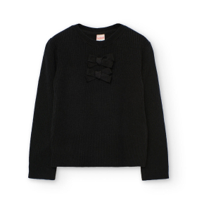 Teplý černý svetr s jemnými mašličkami pro každodenní nošení. BOBOLI