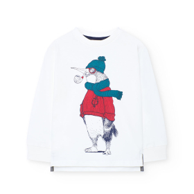 Chlapecké tričko s dlouhým rukávem s potiskem tučňáka v zimním oblečení BOBOLI