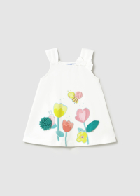 Dětské dívčí lila šaty bez rukávů s motivem včelky, květin a ozdobnou mašlí MAYORAL