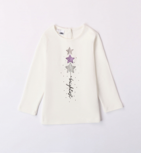 Dívčí krémové tričko s třpytivými hvězdami IDO