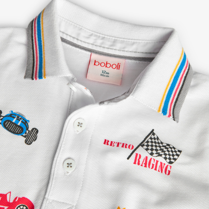 detail Chlapecké pletené polo tričko s potiskem závodního auta BOBOLI