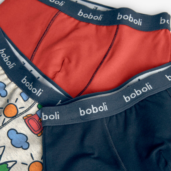detail Sada 3 chlapeckých pletených boxerek s potiskem v červené, modré a dalších barvá BOBOLI