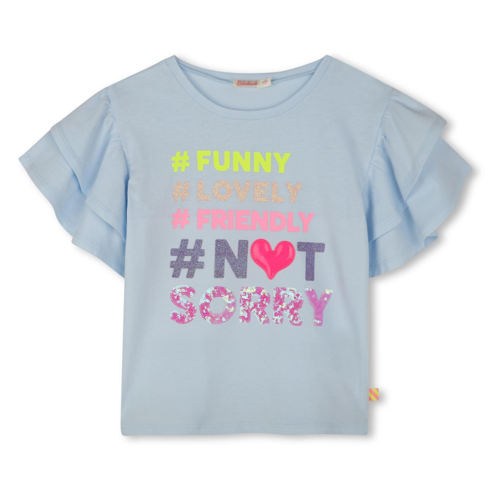 detail Dívčí tričko, krátké volánové rukávy, kulatý výstřih, odobná ilustrace vpředu BILLIEBLUSH