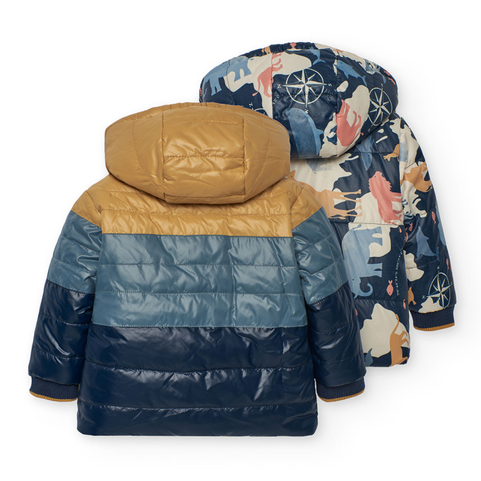 detail Chlapecká oboustranná bunda s kapucí a nápisem Discover the World BOBOLI