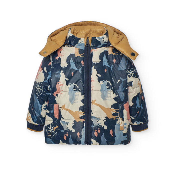 detail Chlapecká oboustranná bunda s kapucí a nápisem Discover the World BOBOLI