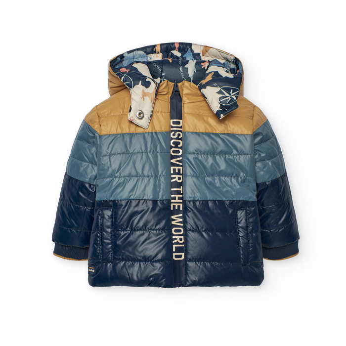 detail Chlapecká oboustranná bunda s kapucí a nápisem Discover the World BOBOLI