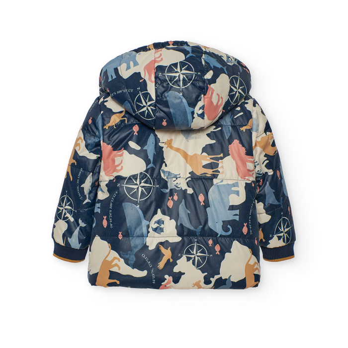 detail Chlapecká oboustranná bunda s kapucí a nápisem Discover the World BOBOLI