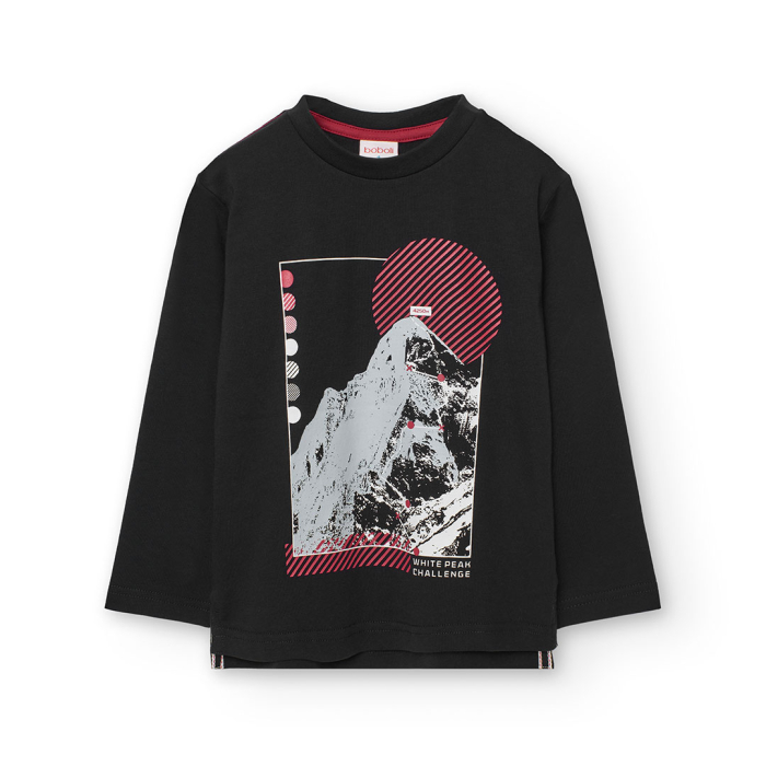 detail Chlapecké černé tričko s dlouhým rukávem – motiv hory WHITE PEAK BOBOLI