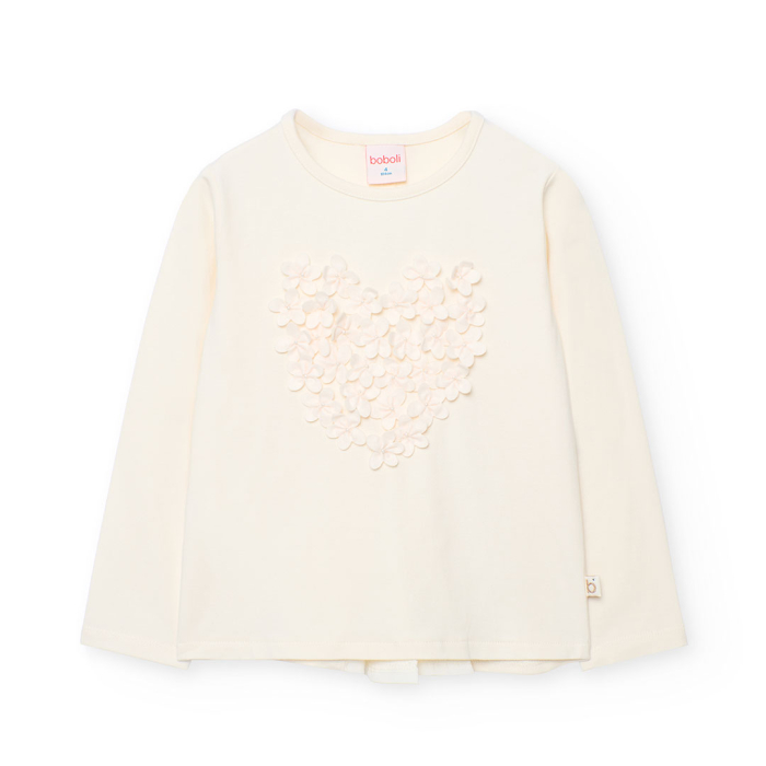 detail Dívčí tričko s 3D květinami a mašlí – krémové BOBOLI