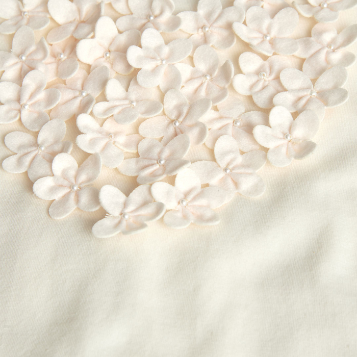 detail Dívčí tričko s 3D květinami a mašlí – krémové BOBOLI