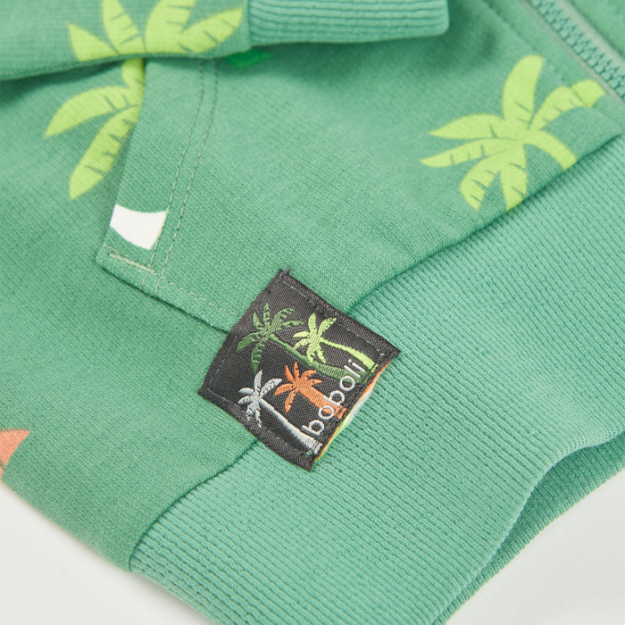 detail Chlapecká mikina na zip s kapucí palmy a letní motiv BOBOLI
