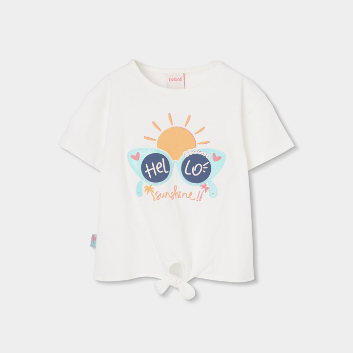 detail Dívčí tričko s nápisem Hello Sunshine a uzlem BOBOLI