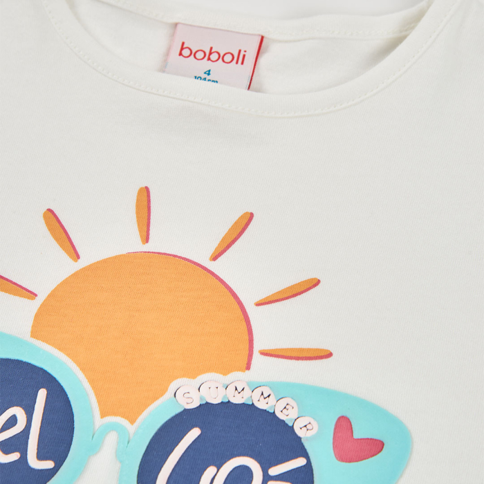 detail Dívčí tričko s nápisem Hello Sunshine a uzlem BOBOLI