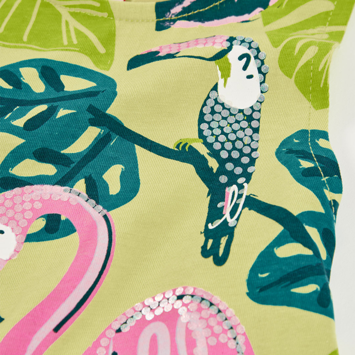 detail Dívčí šaty plameňák tropické listy léto BOBOLI