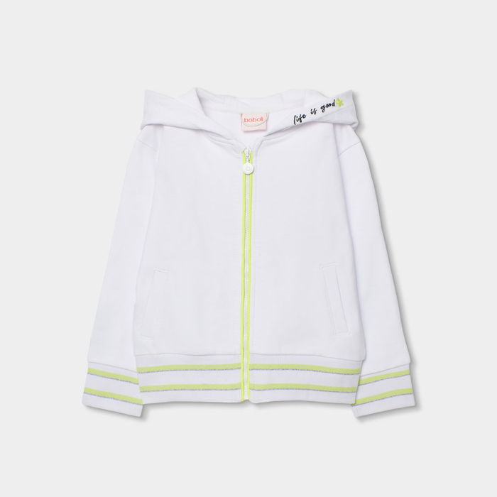detail Dívčí mikina bílá zip neon BOBOLI