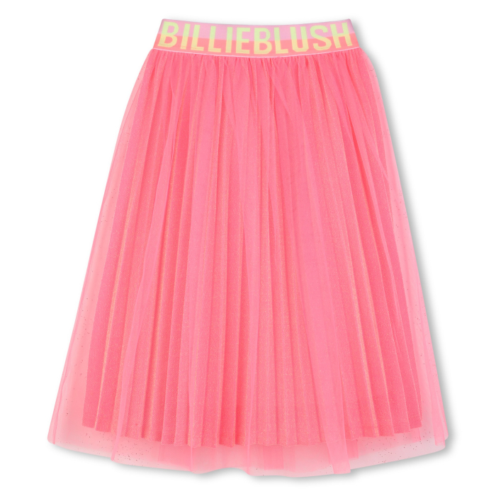 detail Dívčí sukně , tylová, plisovaná, třpytivá, růžová, s logem BILLIEBLUSH