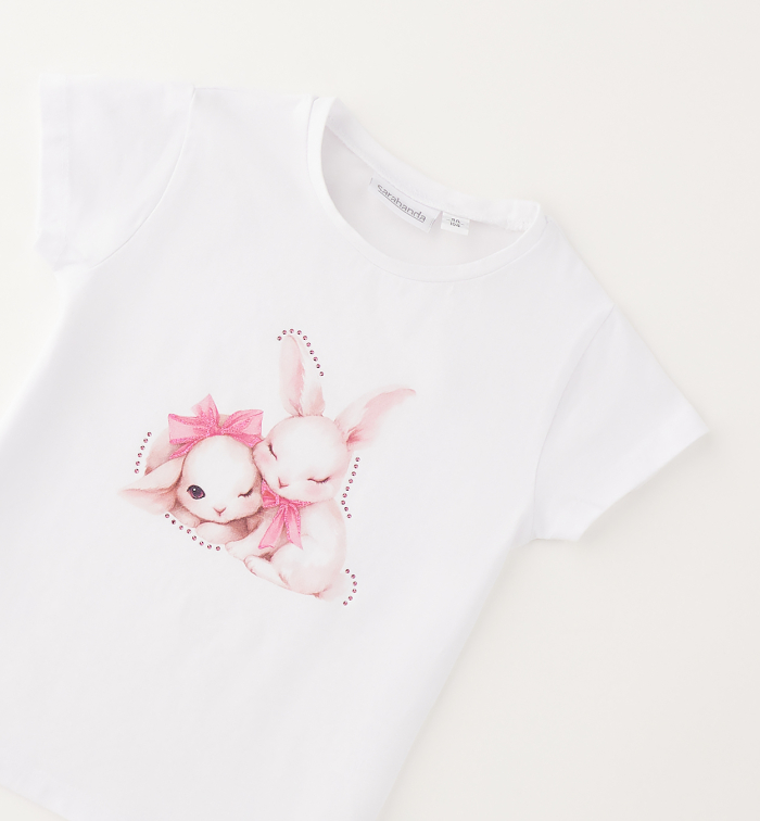 detail Dívčí tričko s králíčky a růžovými mašlemi SARABANDA
