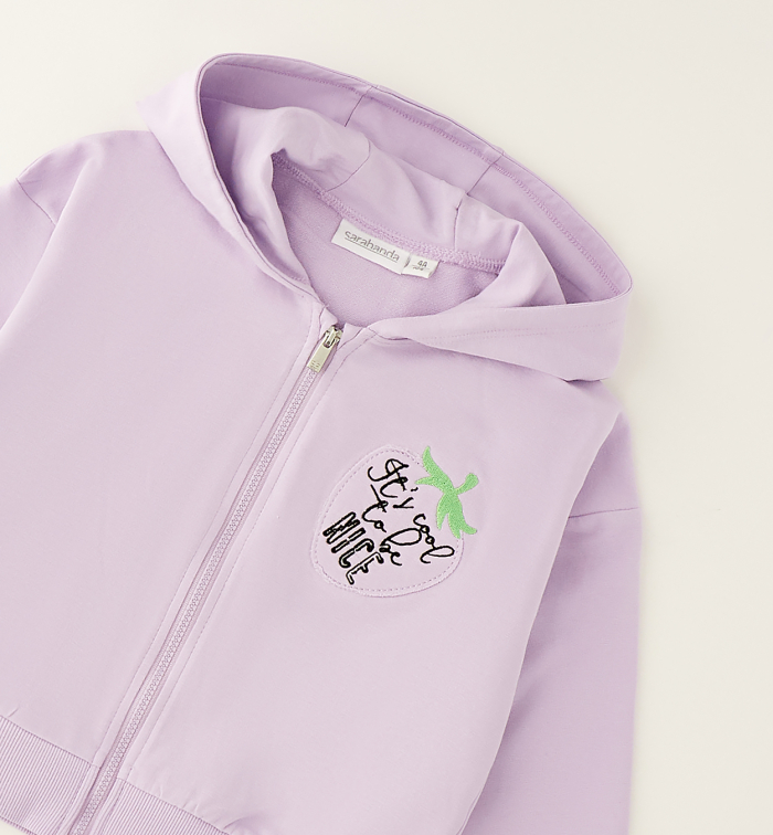 detail Dívčí lila mikina na zip s kapucí SARABANDA