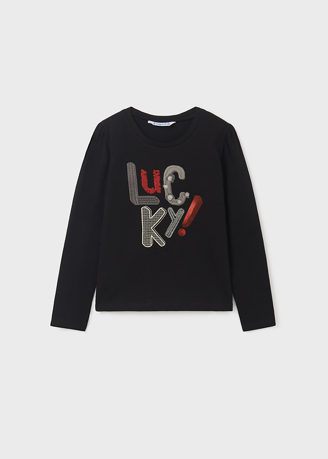 detail Long-sleeved T-shirt with an application for a girl