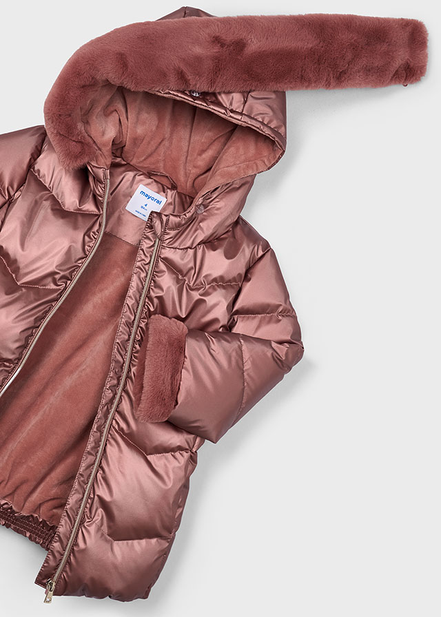 detail Dívčí zimní kabát s páskem – růžový metalický MAYORAL