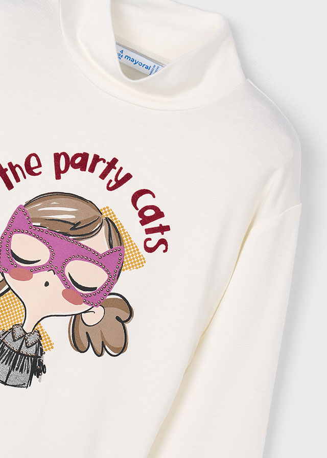 detail Dívčí tričko s rolákem a motivem party cats MAYORAL