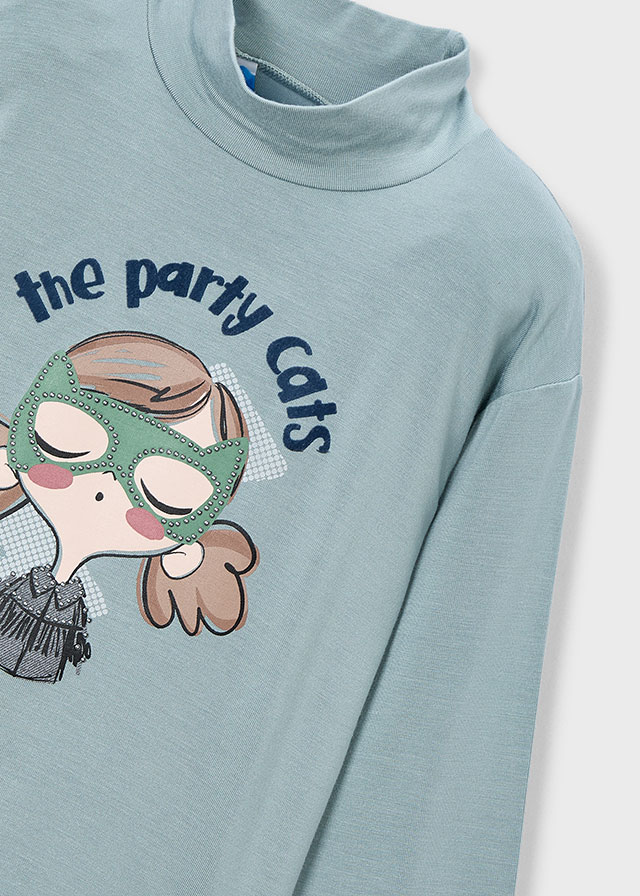 detail Dívčí tričko s rolákem a motivem party cats MAYORAL