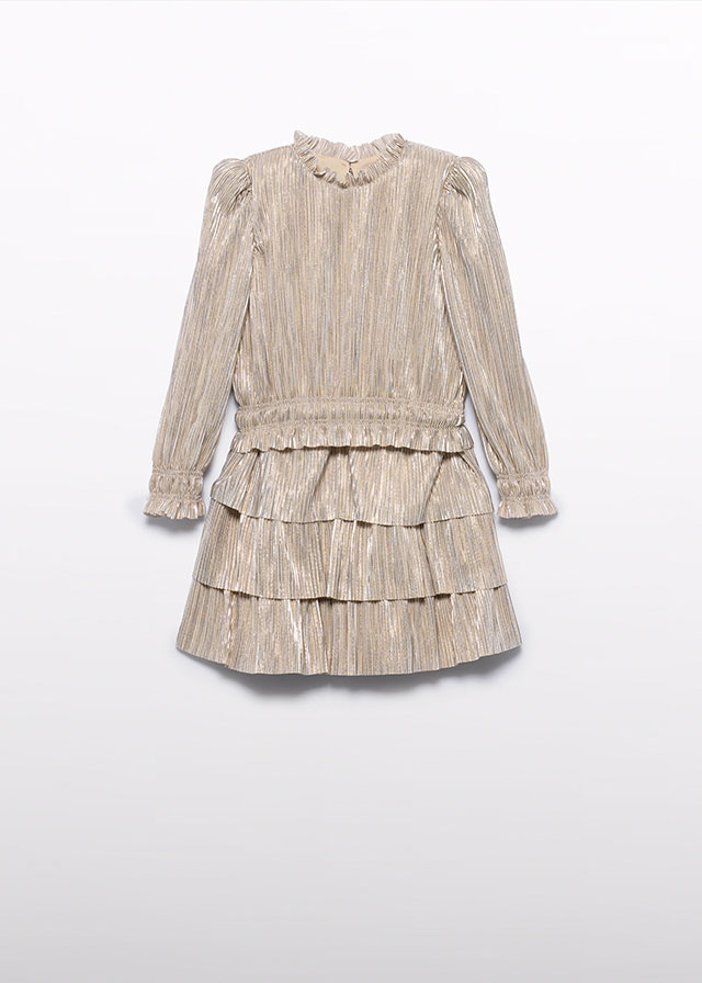 detail Dívčí pletený set s plisovanou sukní v zlatém odstínu ABEL & LULA