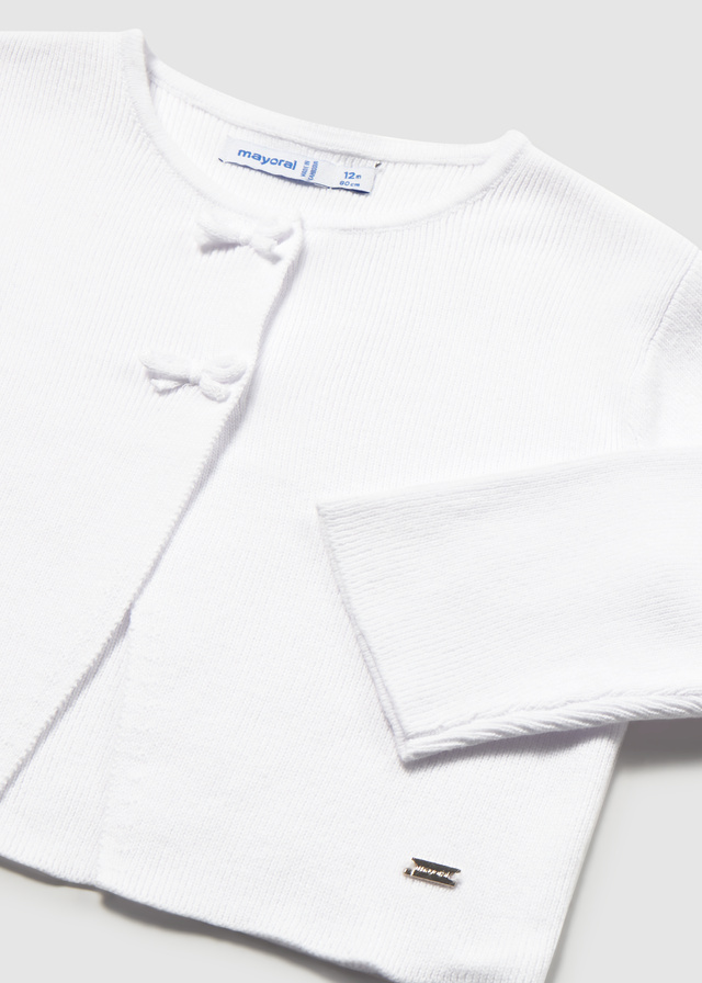 detail Dětský dívčí pletený kardigan s mašličkami, bílý MAYORAL