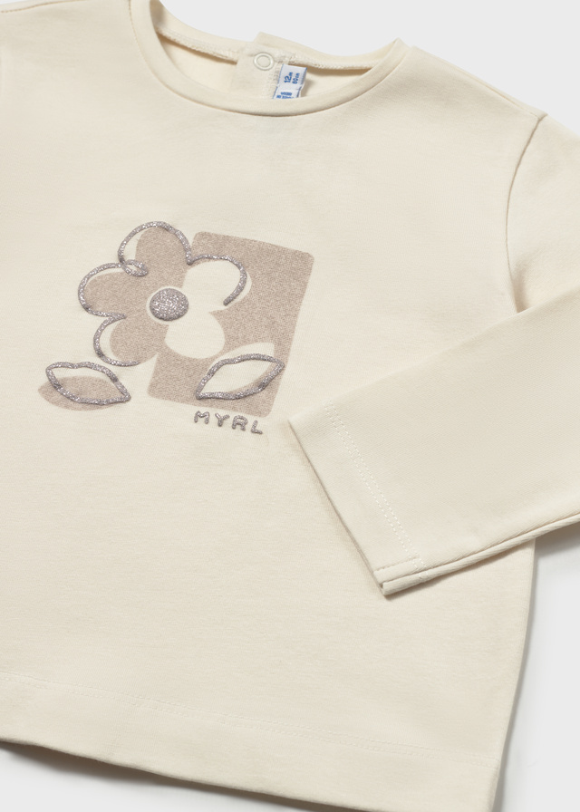 detail Unisex béžové tričko s dlouhým rukávem a zvířátkem MAYORAL