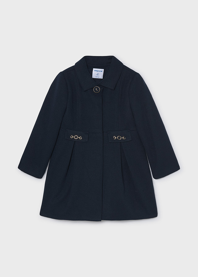 detail Dívčí tmavě modrý elegantní kabát s ozdobným zapínáním MAYORAL
