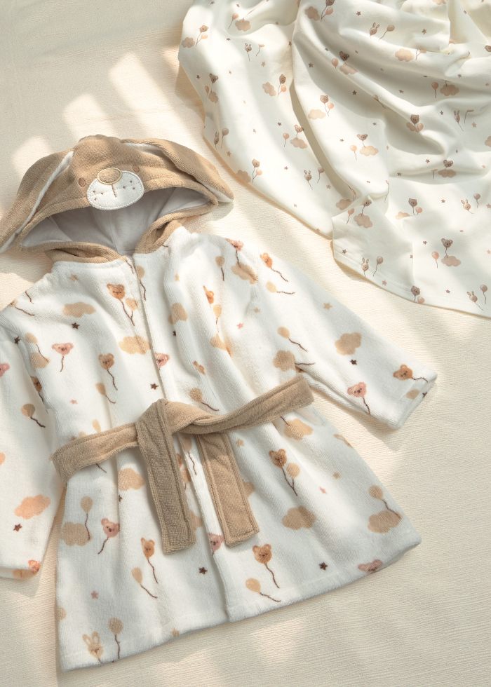 detail Unisex krémový dětský župan s kapucí a dlouhými oušky MAYORAL