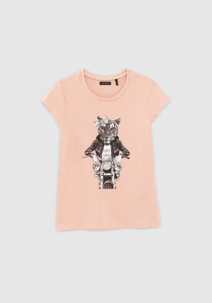 detail Dívčí tričko s obrázkem tygřího motorkáře IKKS