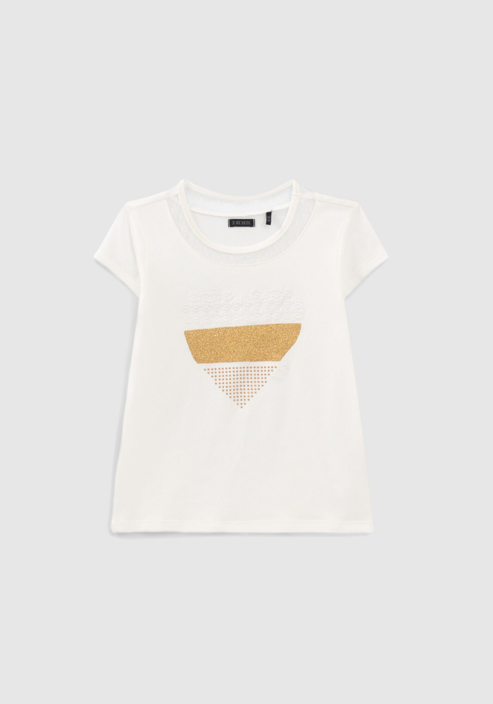detail Dívčí tričko se zlatým vyšívaným srdíčkem IKKS