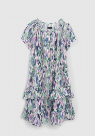 Dívčí barevné šaty s grafickým potiskem - asymetrický lem s volánky IKKS