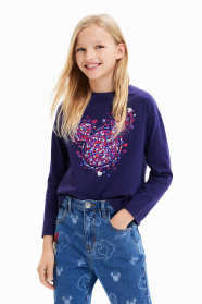 Dívčí tričko Disney s dlouhým rukávem s potiskem srdce a flitry DESIGUAL
