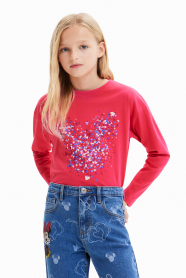 Dívčí tričko Disney s dlouhým rukávem s potiskem srdce a flitry DESIGUAL