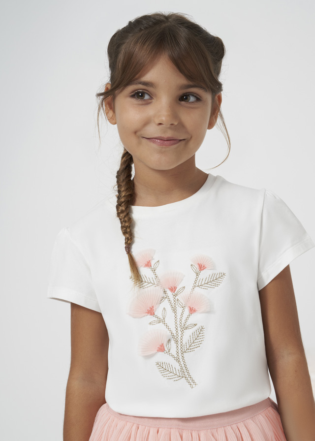 Girls' embroidered flower T-shirt